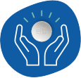 ella® emergency contraceptive pill on a blue background with hands